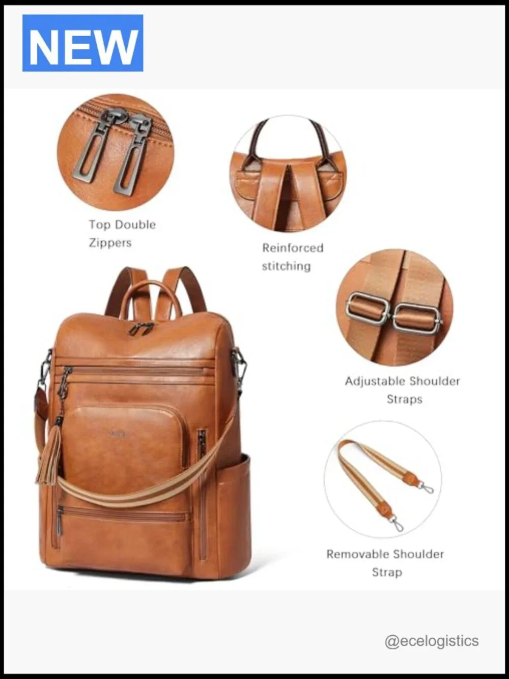 Vegan Leather Laptop Backpack 15.6 inch Work Travel Backpack